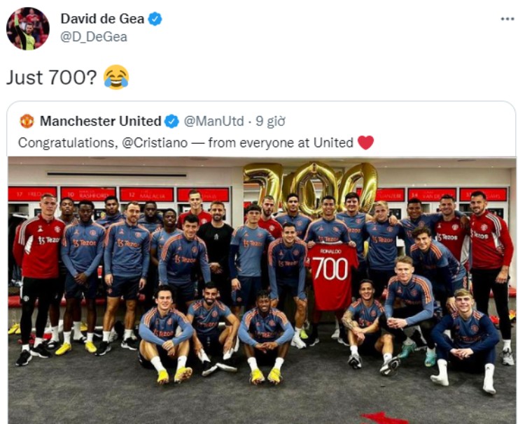 Thủ thành De Gea cho rằng thành tích 700 bàn của Ronaldo vẫn là "quá ít"