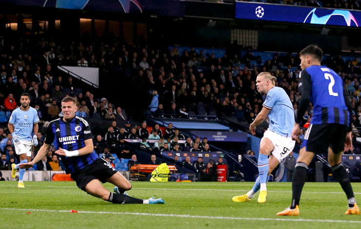 Haaland vừa lập cú đúp vào lưới Copenhagen giúp Man City đại thắng 5-0 tuần trước