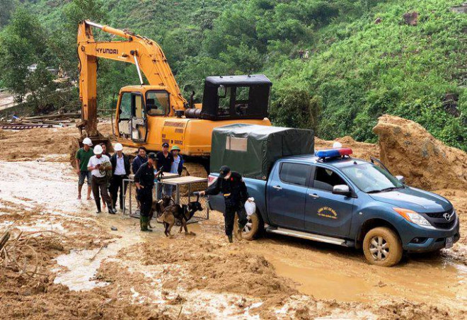 Công an tỉnh Quảng Ngãi đưa tiểu đội cảnh khuyển (chó nghiệp vụ) tham gia tìm kiếm người mất tích ở thủy điện Kà Tinh