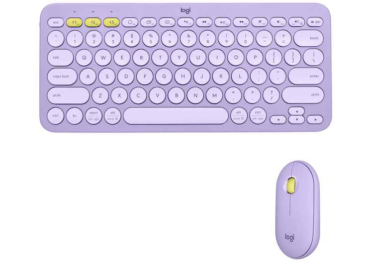 Bộ&nbsp;chuột không dây Pebble M350 và bàn phím&nbsp;Logitech K380 màu tím mới.