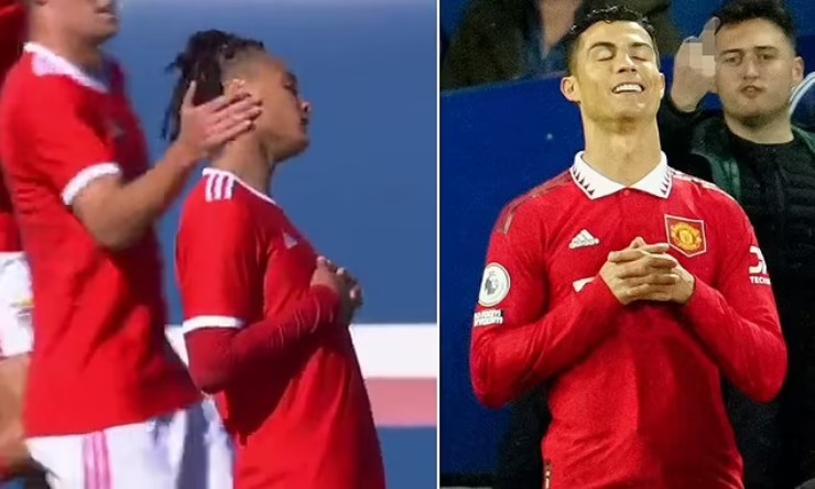 Diego Moreira bắt chước màn ăn mừng của Ronaldo sau khi ghi bàn vào lưới PSG