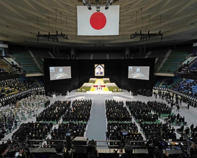 Quốc tang của cố Thủ tướng Nhật Bản Abe Shinzo được tổ chức tại Tokyo ngày 27/9. Ảnh - Kyodo
