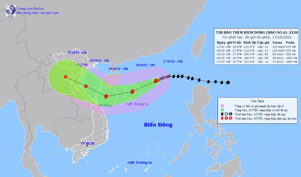 Vị trí và hướng di chuyển tiếp theo của bão số 6 Nesat (Ảnh: Trung tâm Dự báo KTTVQG)