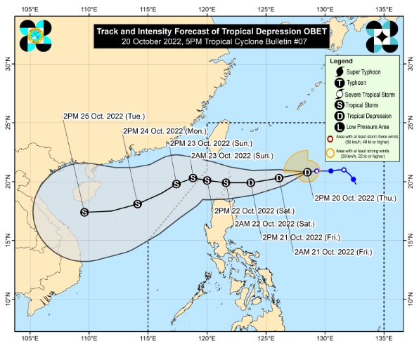 Dự báo hướng di chuyển của áp thấp nhiệt đới. Ảnh: Pagasa