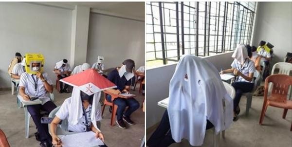 Có sinh viên trông như hóa trang Halloween. Ảnh: Mary Joy.