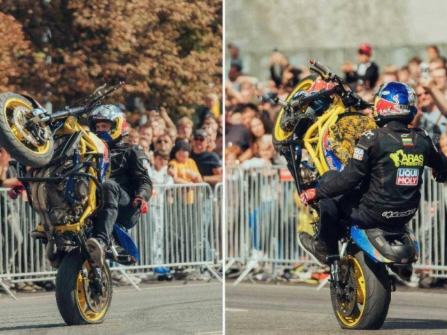 Kỷ lục Guinness đi xe máy bốc đầu buông hai tay
