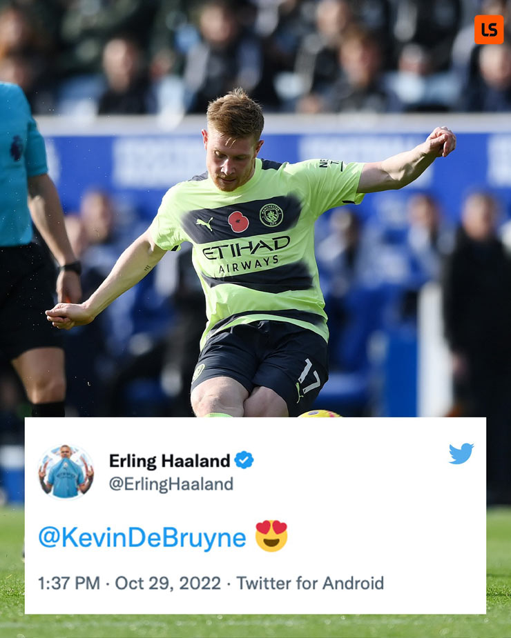 Trên Twitter, Haaland bày tỏ sự ngưỡng mộ người đồng đội đàn anh De Bruyne