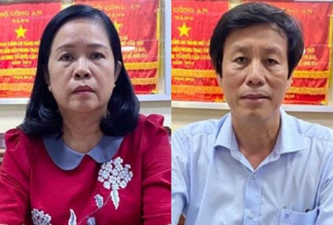 Bị can Bùi Thị Lệ Phi (trái) và Cao Minh Chu - hai cựu giám đốc Sở Y tế Cần Thơ. Ảnh: CACC