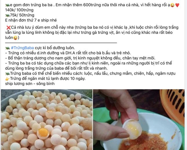 Trứng ba ba liên tục "cháy" hàng trên chợ mạng (Ảnh chụp màn hình)