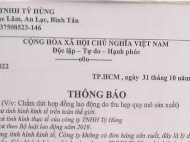 Một doanh nghiệp nước ngoài đột ngột chấm dứt hợp đồng gần 1.200 lao động