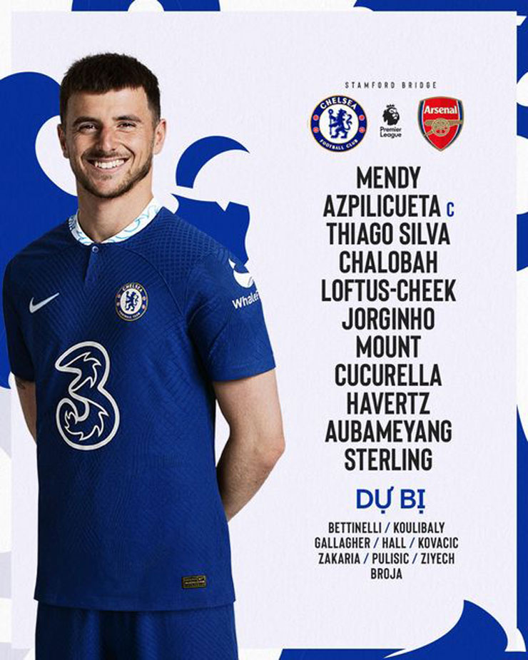 Chelsea xuất trận với bộ tứ tấn công Mason Mount, Raheem Sterling, Kai Havertz và Pierre-Emerick Aubameyang