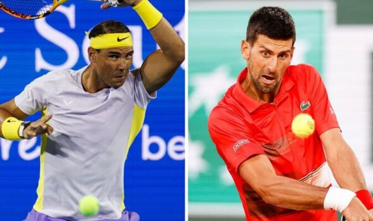 Djokovic (phải) như "dội gáo nước lạnh" vào tham vọng xưng bá của Nadal (trái) tại ATP Finals 2022