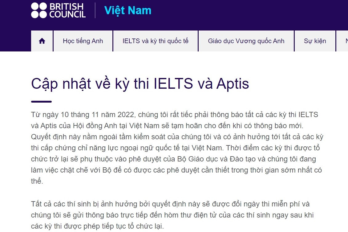 Thông báo của Hội đồng Anh.&nbsp;