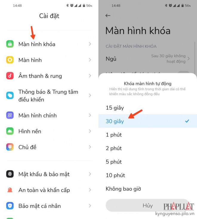 Cách giảm thời gian chờ khóa màn hình trên Android. Ảnh: MINH HOÀNG