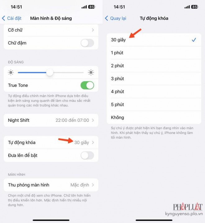 Giảm thời gian chờ khóa màn hình trên iPhone. Ảnh: MINH HOÀNG