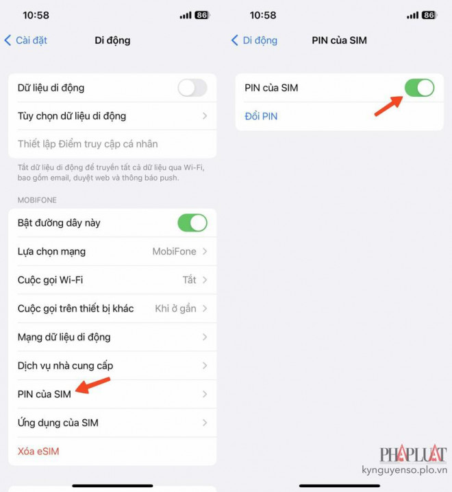Cách đặt mã PIN cho SIM khi sử dụng iPhone. Ảnh: MINH HOÀNG