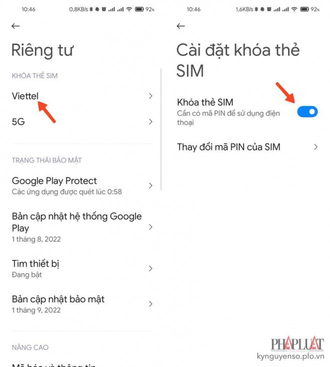 Cách đặt mã PIN cho thẻ SIM trên Android. Ảnh: MINH HOÀNG