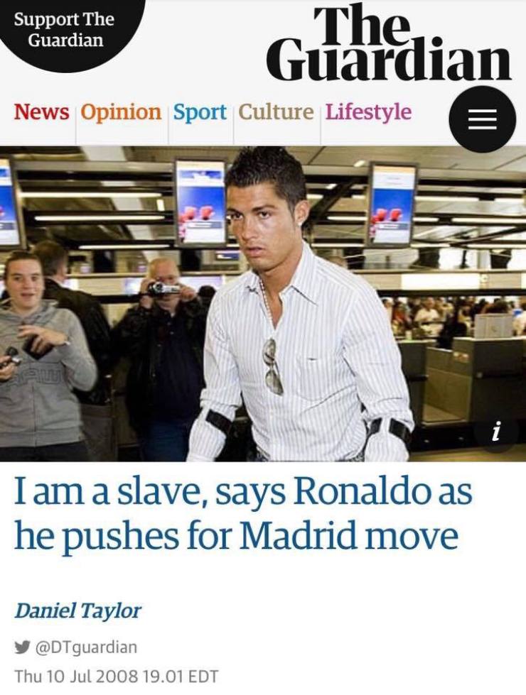 Ronaldo từng nhận mình là nô lệ của MU vào năm 2008