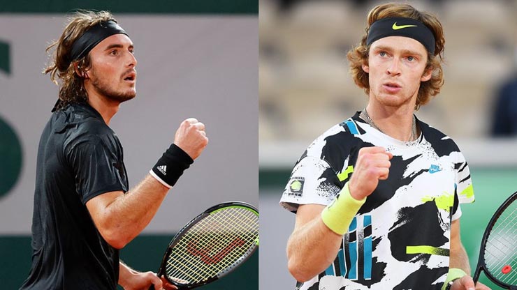 Tsitsipas (trái) được đánh giá cao hơn Rublev