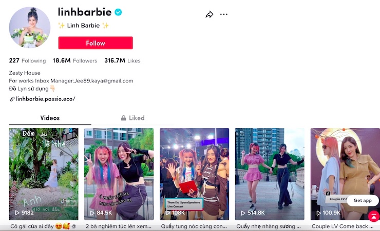 Kênh TikTok của&nbsp;Linh Barbie đang thu hút hơn 18,6&nbsp;triệu lượt theo dõi.