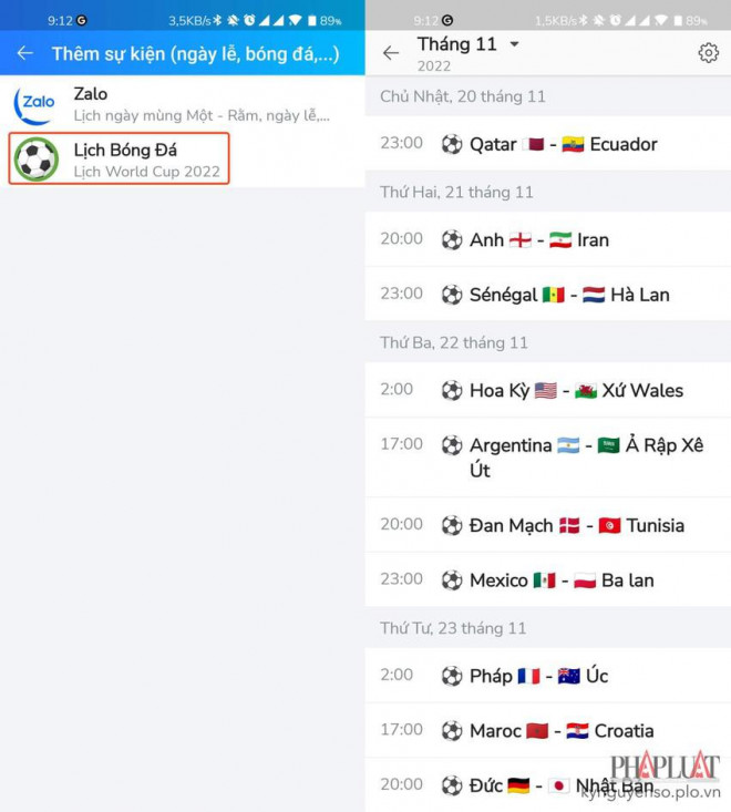Ngoài lịch bóng đá, Zalo còn hỗ trợ rất nhiều loại lịch khác. Ảnh: MINH HOÀNG