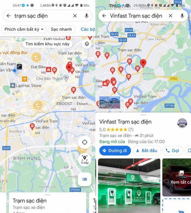 Cách tìm trạm sạc xe điện bằng Google Maps. Ảnh: MINH HOÀNG