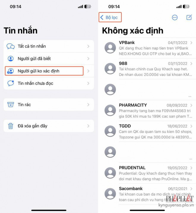 Lọc tin nhắn lừa đảo trên iPhone. Ảnh: MINH HOÀNG