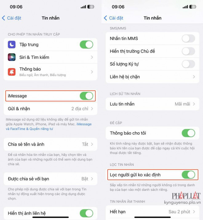 Cách tắt iMessage và hạn chế tin nhắn lừa đảo trên iPhone. Ảnh: MINH HOÀNG