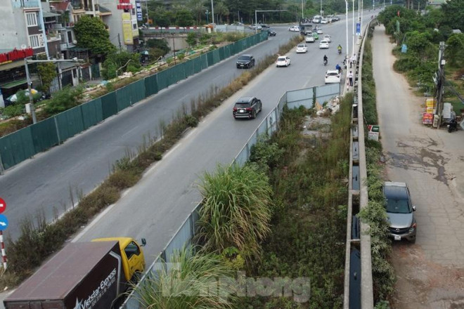 Hàng rào phần đường giáp bờ đê đã dựng lâu nay, hiện cỏ dại đã bao phủ mặt bằng.