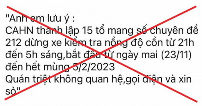 Thông tin Công an TP Hà Nội thành lập 15 tổ chuyên đề kiểm tra nồng độ cồn là không chính xác