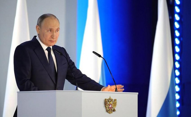 Tổng thống Nga Vladimir Putin đọc diễn văn thường niên năm 2021 trước Quốc hội Liên bang, ở thủ đô Moscow. Ảnh: ĐIỆN KREMLIN