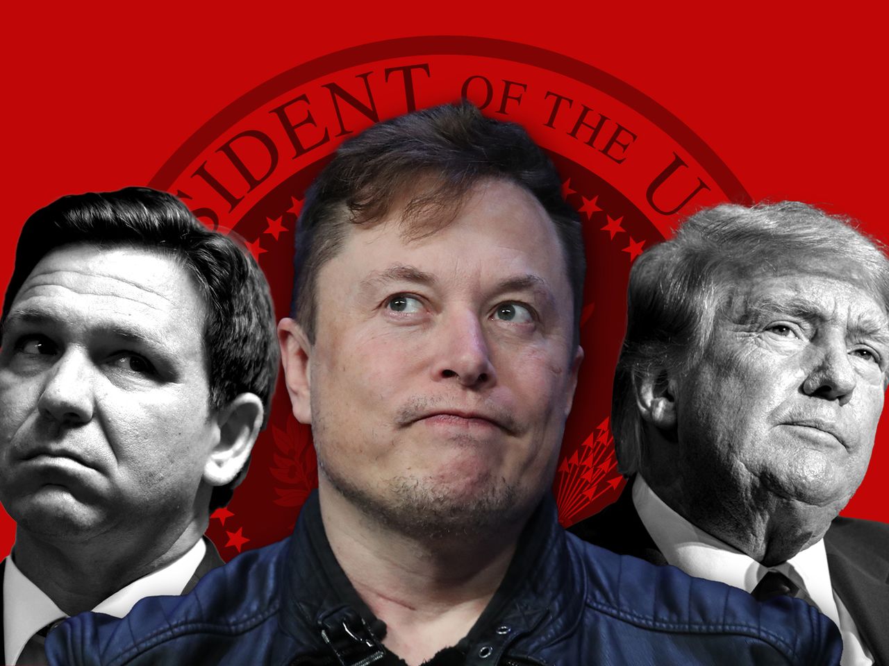 Tỷ phú Elon Musk, ông Ron DeSantis (bên trái) và ông Trump (bên phải) (ảnh: CNN)