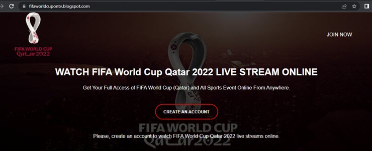 Một trang web giả mạo phát trực tuyến World Cup 2022.
