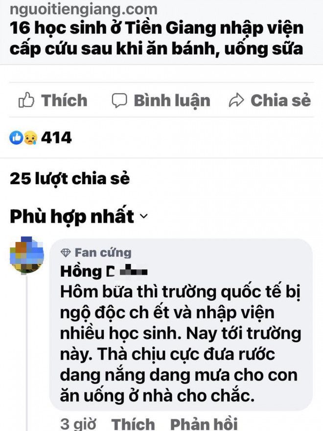 Băn khoăn của một tài khoản FB về bữa ăn tại trường học.