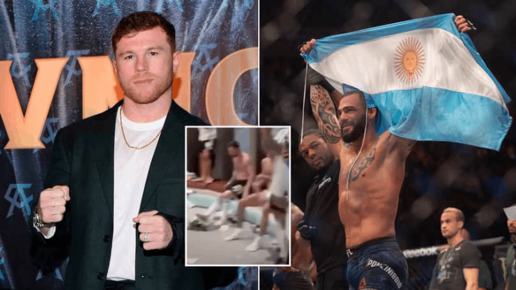 Ponzinibbio (phải) tuyên bố muốn thượng đài với Canelo (trái) để bảo vệ cho Messi (giữa)