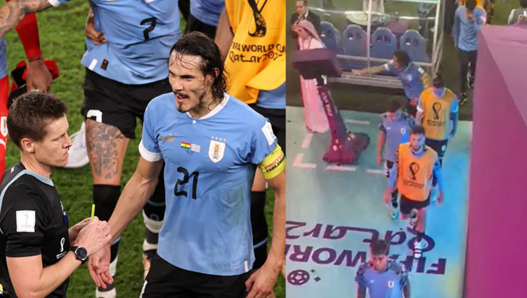 Cavani đấm hỏng màn hình VAR sau khi hết trận Uruguay đấu Ghana