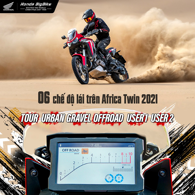 6 chế độ lái trên Africa Twin cho người lái tuỳ ý điều chỉnh theo sở thích cá nhân và nhu cầu trải nghiệm (Nguồn ảnh: Fanpage Honda BigBike Việt Nam)