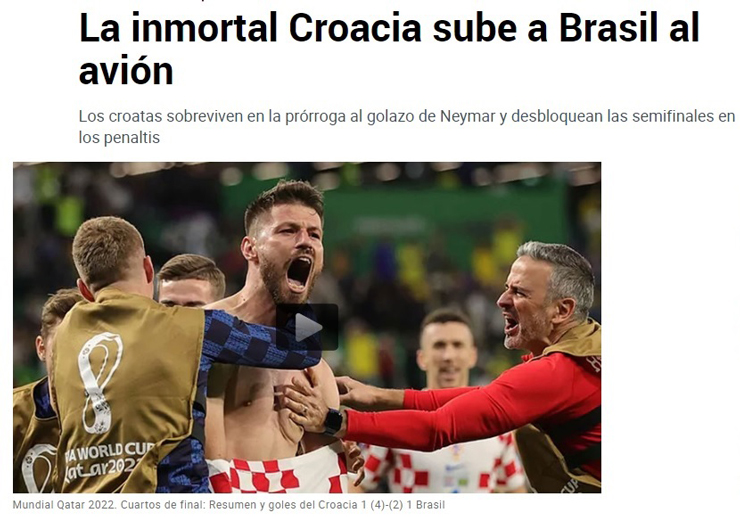 Tờ Marca gọi các cầu thủ Croatia là "Chiến binh bất diệt"