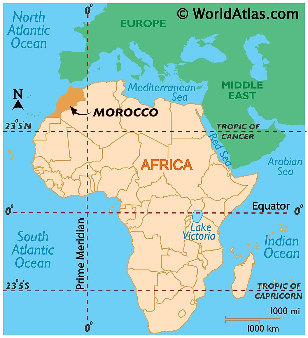 Bản đồ đất nước Morocco ở Bắc Phi (ảnh: World Atlas)