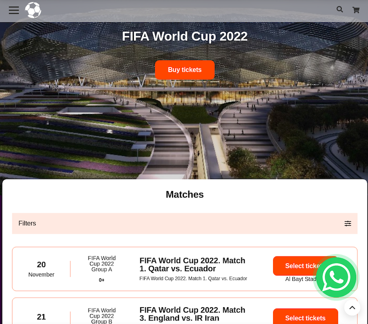 Một trang web bán vé giả World Cup 2022.