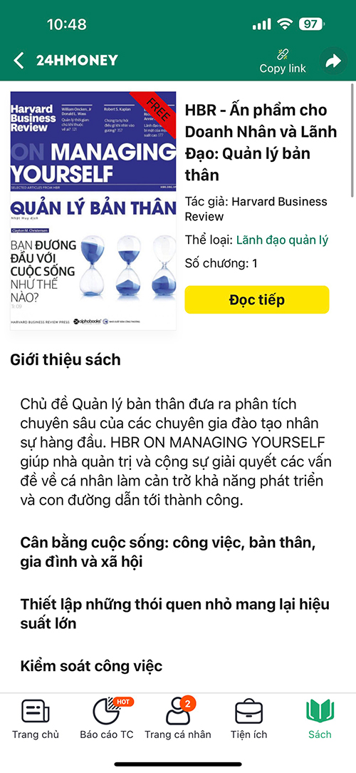 Ấn phẩm Quản lý bản thân – cuốn cẩm nang hữu ích dành cho các doanh nhân và lãnh đạo doanh nghiệp đã chính thức “lên kệ” tại kho sách bản quyền của 24HMoney