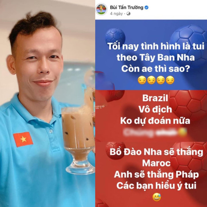 Tấn Trường được cộng đồng mạng gọi tên vì một lý do đặc biệt: Dự đoán đội nào thắng, đội đó lập tức xách vali về nước