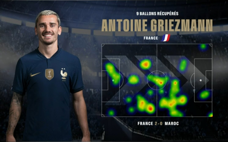 Bản đồ nhiệt của Griezmann trong trận bán kết với Morocco