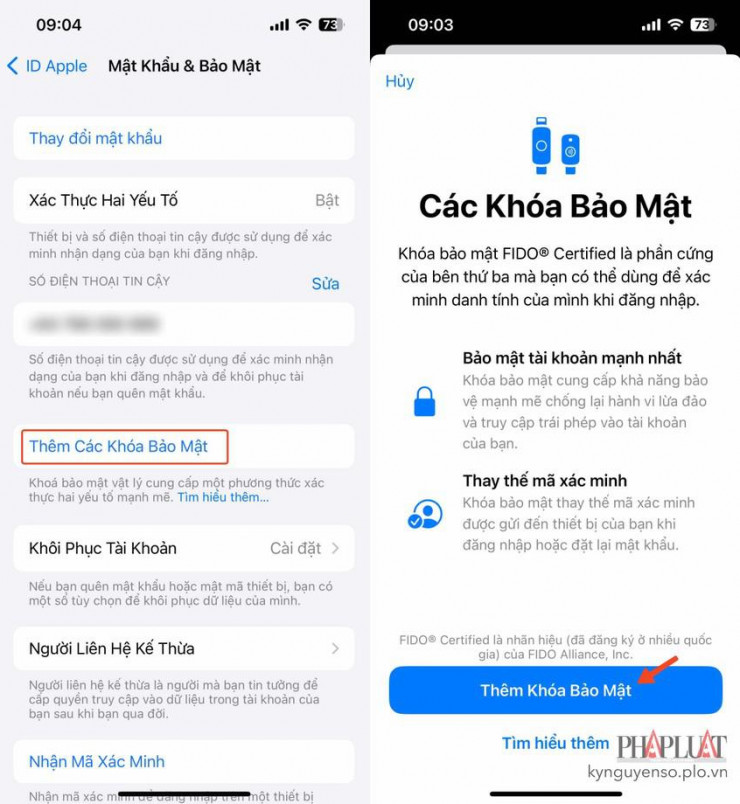 iPhone, iPad và Mac hỗ trợ các khóa bảo mật được chứng nhận FIDO. Ảnh: TIỂU MINH