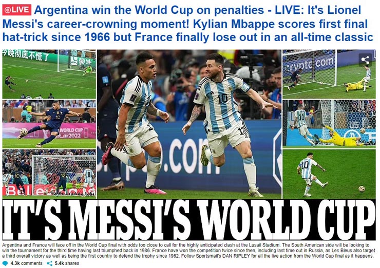 Tờ Daily Mail của Anh ca ngợi Messi hết lời