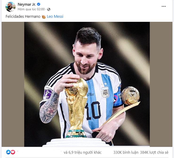 Bức ảnh chúc mừng Messi của Neymar gây sốt