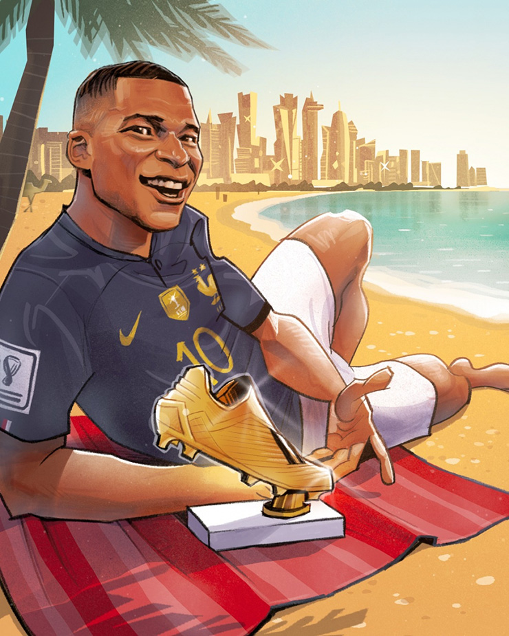 Mbappe tận hưởng kỳ nghỉ với chiếc giày vàng World Cup.