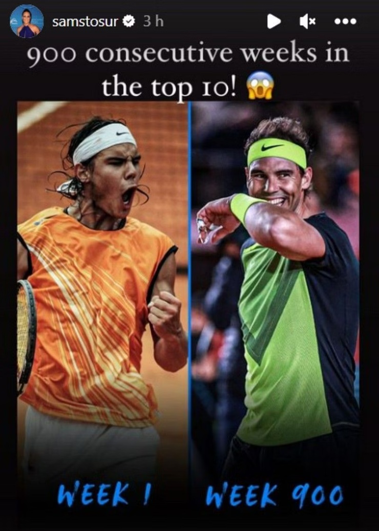 Nadal trở thành tay vợt đầu tiên&nbsp;lọt top 10 ATP trong 900 tuần liên tiếp