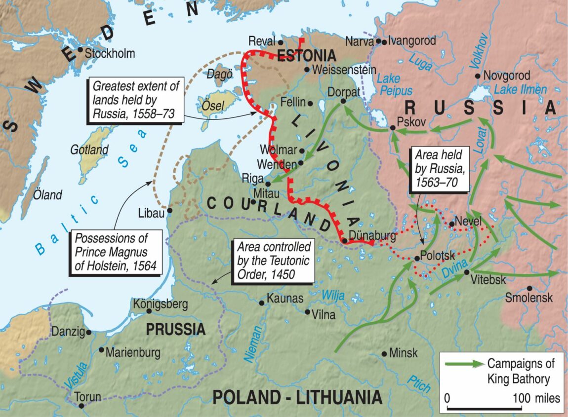 Bản đồ vùng đất chiến lược Livonia mà Sa hoàng Ivan muốn kiểm soát (tranh: History UK)