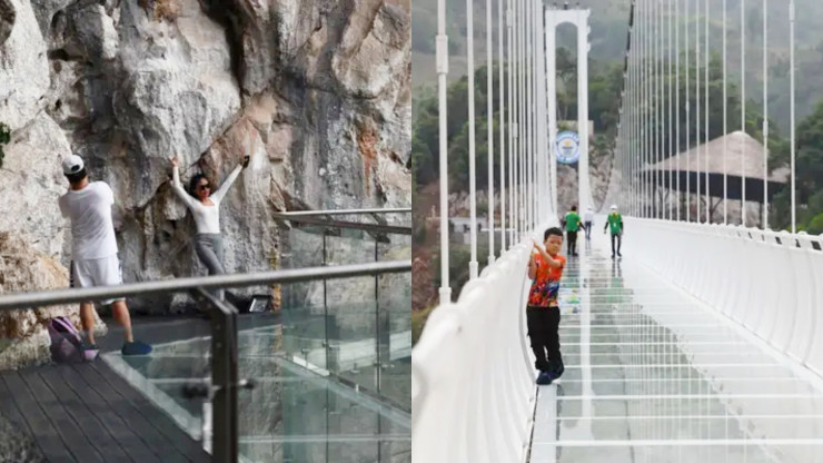 Nhiều du khách thoải mái tạo dáng selfie, số khác lại sợ hãi khi đến chiêm ngưỡng cây cầu. Ảnh: Getty Images.